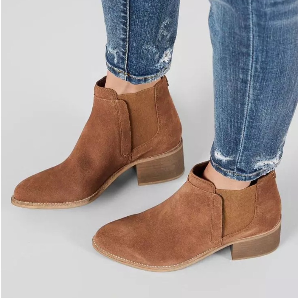Crevo Chestnut Suede Ankle Booties with Low Block Heel